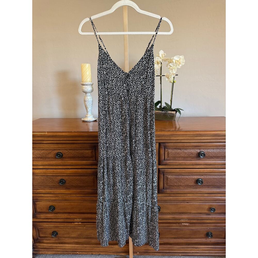 Abercrombie & Fitch Flowy V-Neck Maxi Dress Black White Print Small